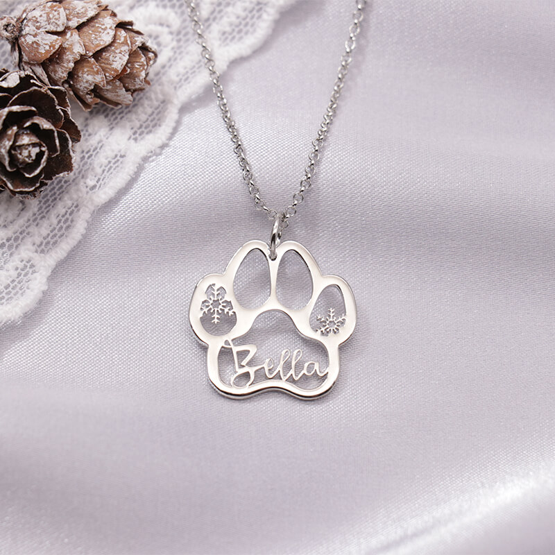 Custom dog paw name necklace