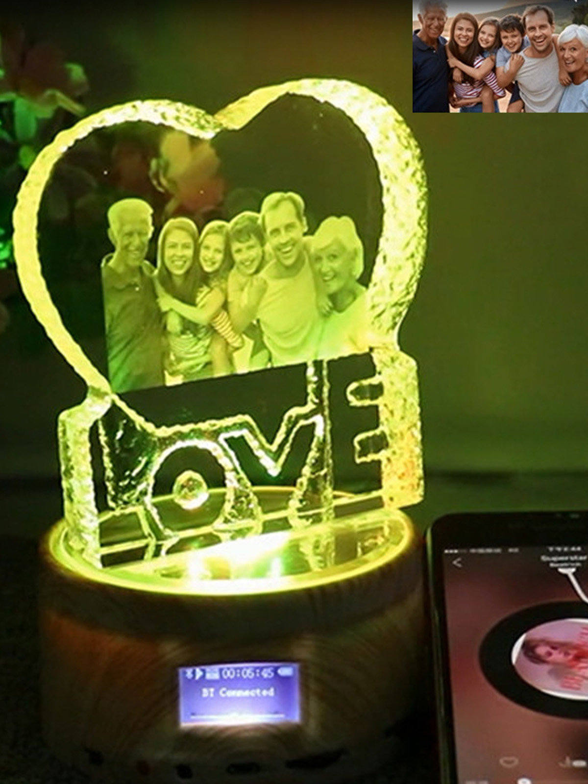 Love Mom Personalized Photo Custom Crystal Bluetooth Colorful Music Night Lights 
